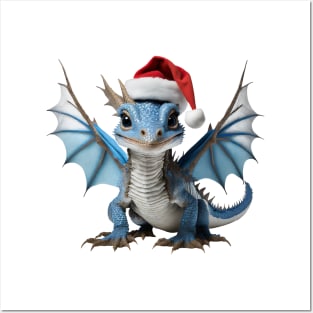 Cute Blue Baby Dragon for Christmas Posters and Art